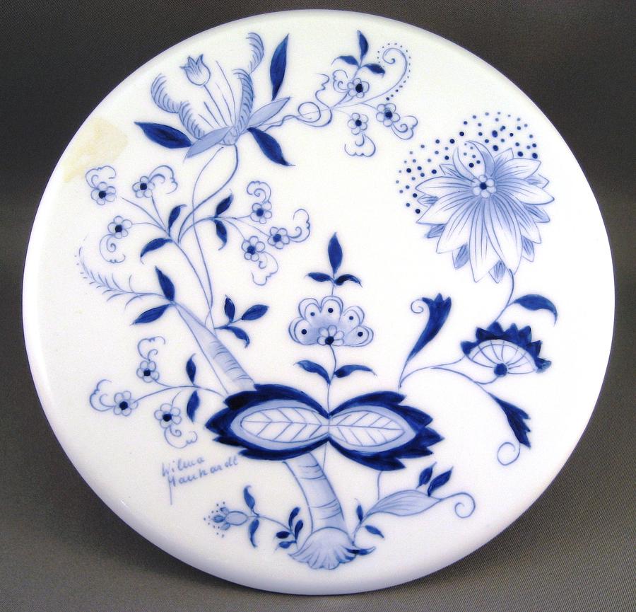 Porcelain Ceramic Art - 497 Blue Onion Trivet by Wilma Manhardt