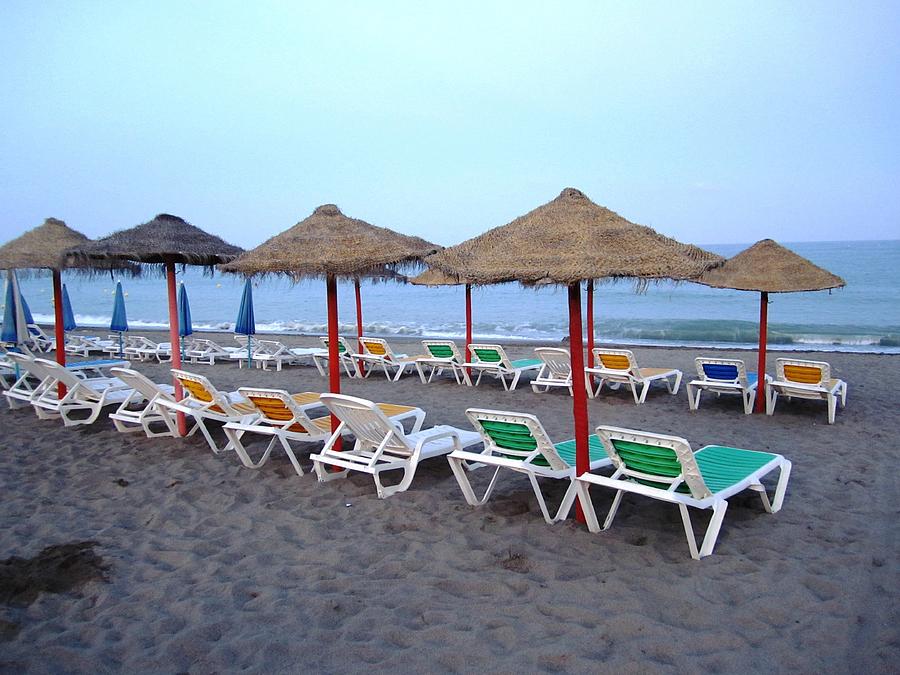 Beach Umbrellas and Chairs Costa Del Sol Spain #5 Photograph by John Shiron
