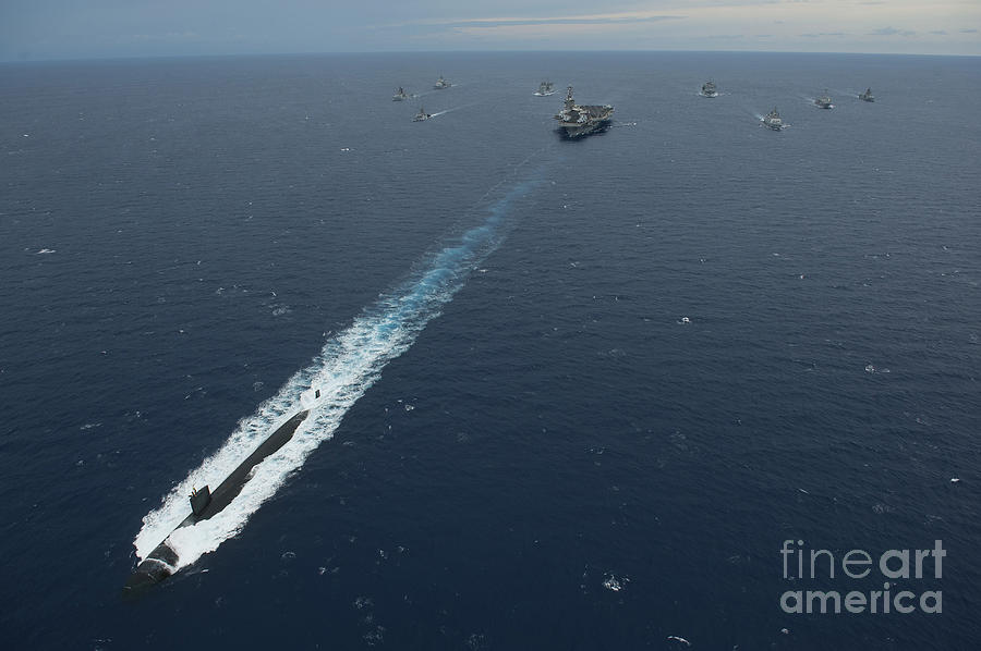 Transportation Photograph - Carrier Strike Group Formation Of Ships #5 by Stocktrek Images