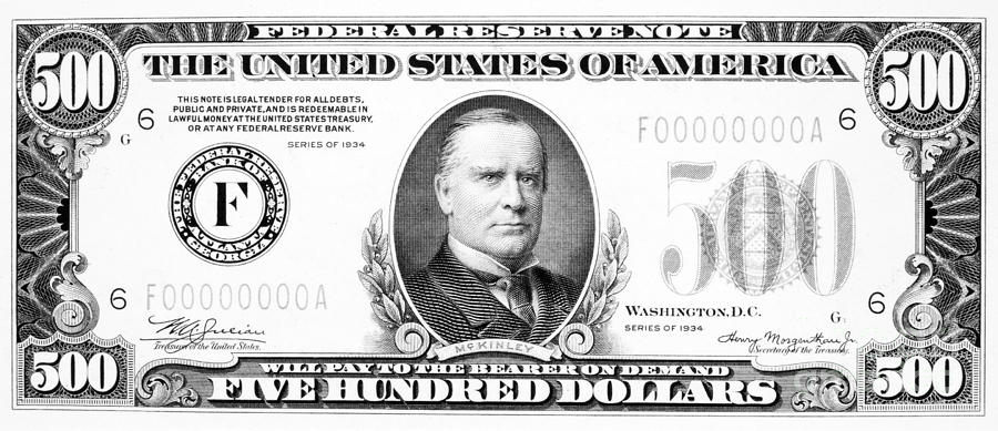 500 Dollar Bill Photograph by Granger
