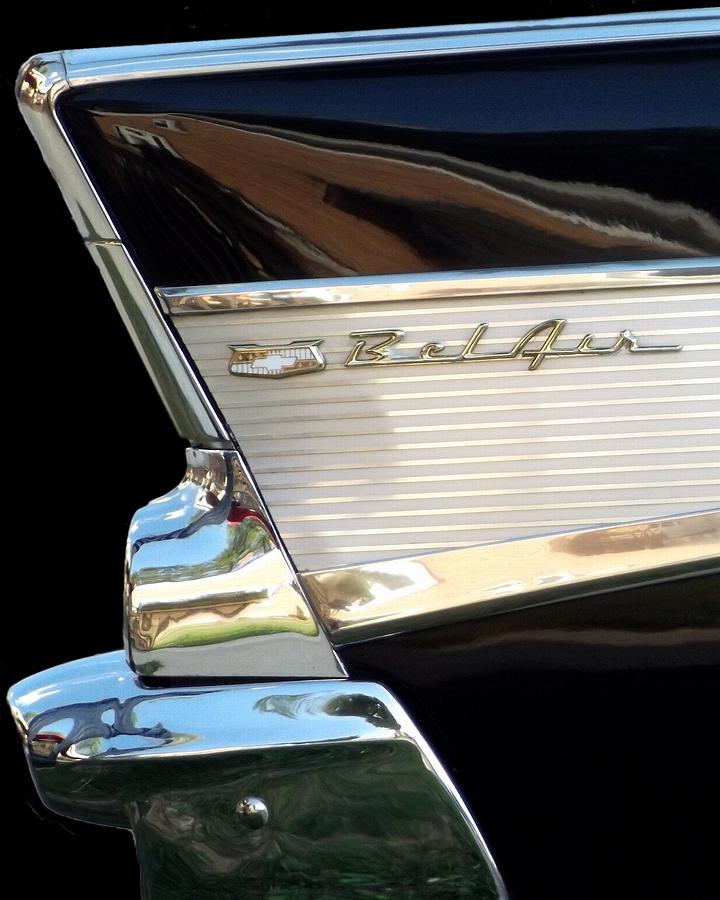 '57 Chevy Bel Air Tail Fin On Black Digital Art by Jim Buda