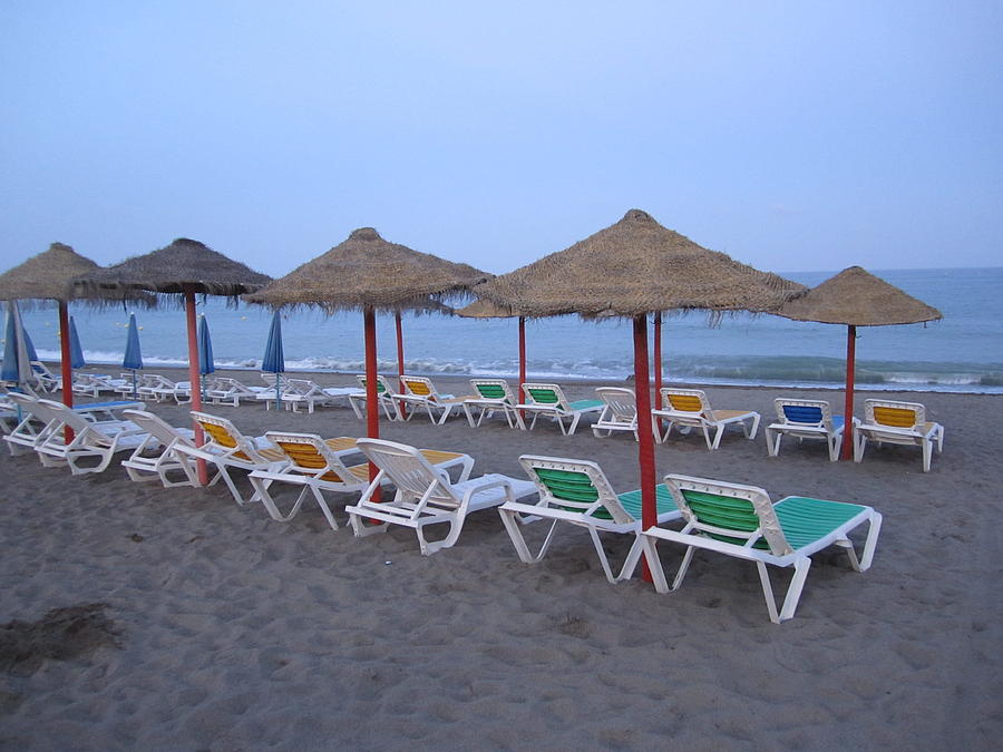 Beach Umbrellas and Chairs Costa Del Sol Spain #6 Photograph by John Shiron