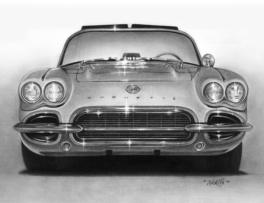 Car Drawing - 62 Corvette by Tim Dangaran