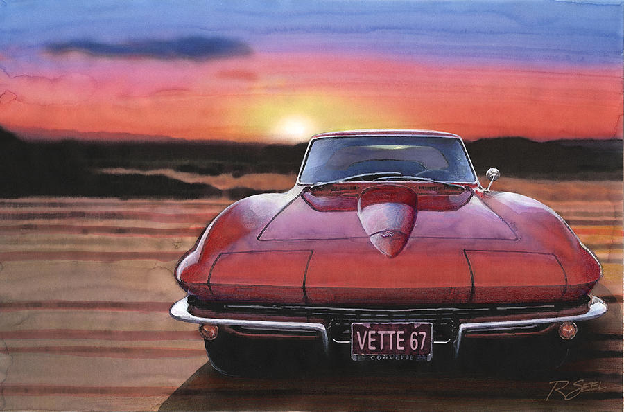 Car Painting - 67 Corvette Sunset #67 by Rod Seel