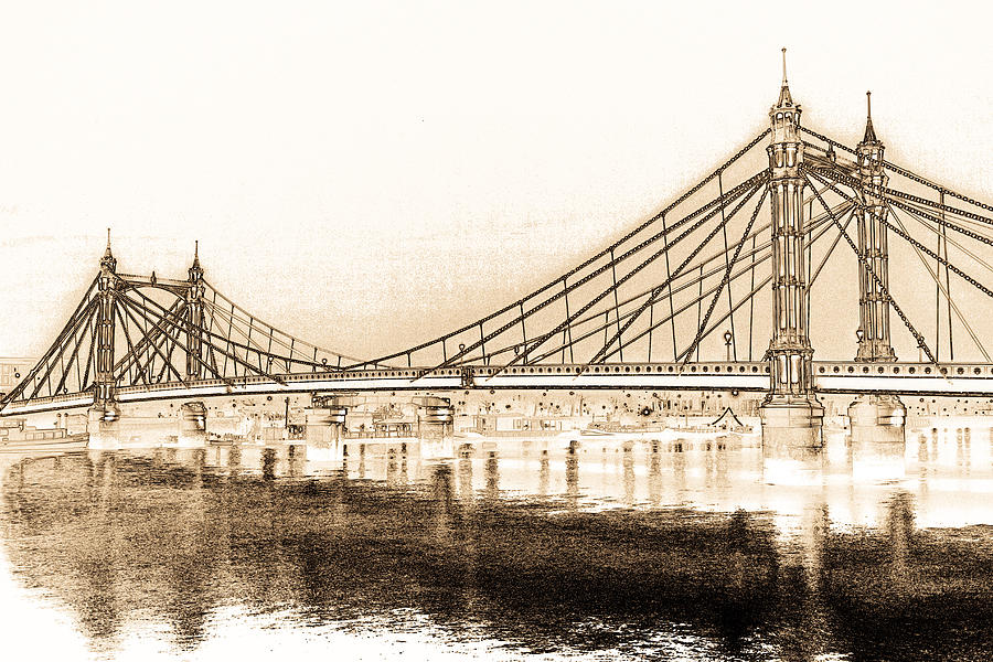 London Digital Art - Albert Bridge London #7 by David Pyatt