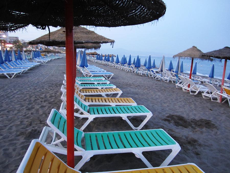 Beach Umbrellas and Chairs Costa Del Sol Spain #7 Photograph by John Shiron