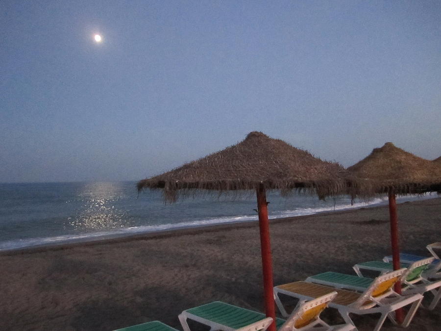 Moon Light Beach Umbrellas and Chairs Costa Del Sol Spain #7 Photograph by John Shiron