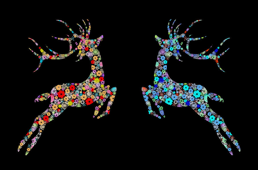 Christmas Painting - Reindeer design by snowflakes #7 by Setsiri Silapasuwanchai