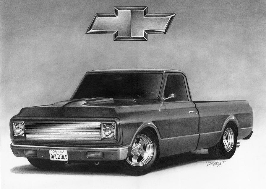 Car Drawing - 70 Pickup by Tim Dangaran