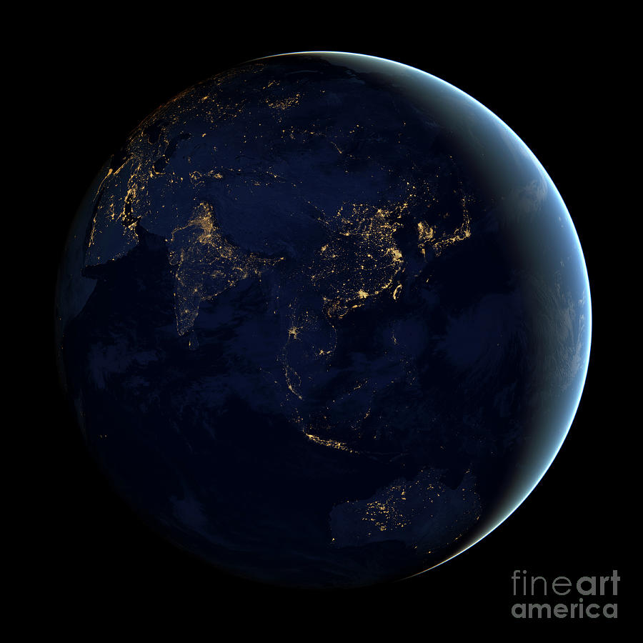 Full Earth At Night Showing City Lights #8 Photograph by Stocktrek Images