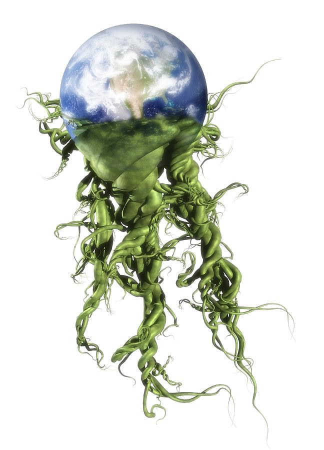 Globe Digital Art - Green Planet, Conceptual Artwork #8 by Victor Habbick Visions