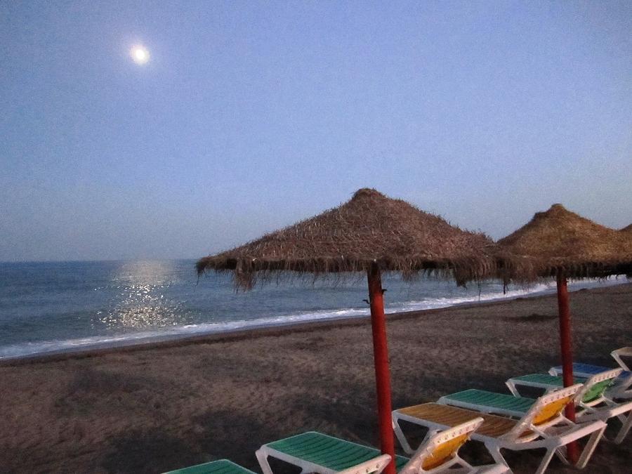 Moon Light Beach Umbrellas and Chairs Costa Del Sol Spain #8 Photograph by John Shiron