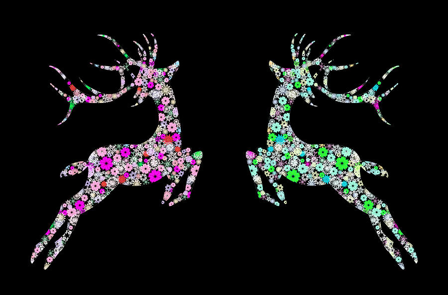 Christmas Painting - Reindeer design by snowflakes #8 by Setsiri Silapasuwanchai