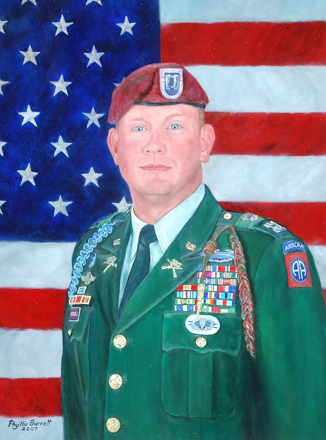 Soldier Painting - 82 Airborne Cpt. Portrait by Phyllis Barrett