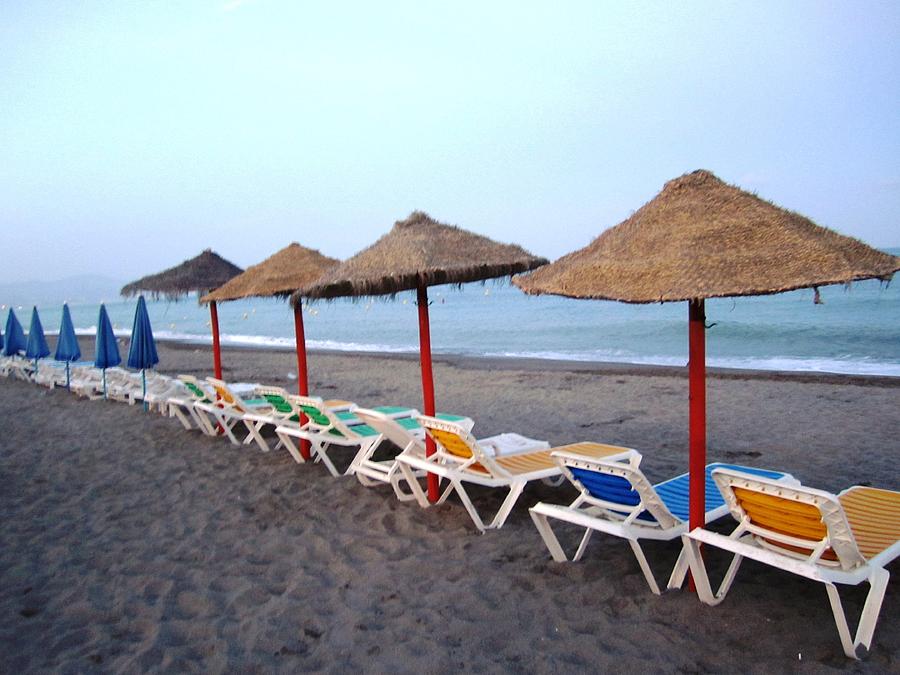 Beach Umbrellas and Chairs Costa Del Sol Spain #9 Photograph by John Shiron
