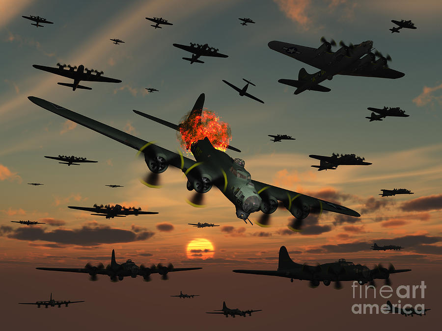A B-17 Flying Fortress Is Set Ablaze Digital Art by Mark Stevenson