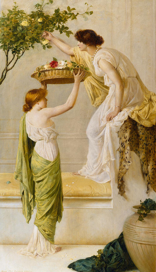 Greek Painting - A Basket of Roses - Grecian Girls by Henry Thomas Schaefer