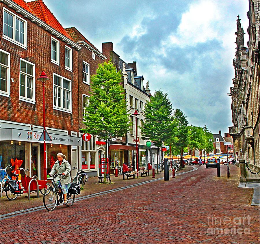 a bike ride through a Holland town Mixed Media by Lauren Serene