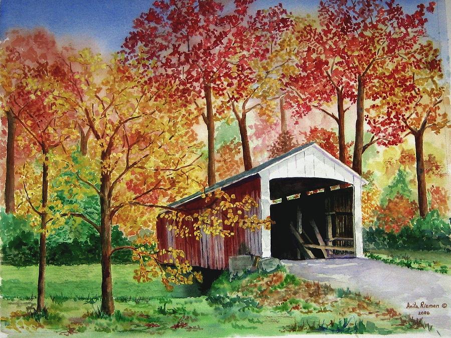 A Bridge in Parke County Painting by Anita Riemen | Fine Art America