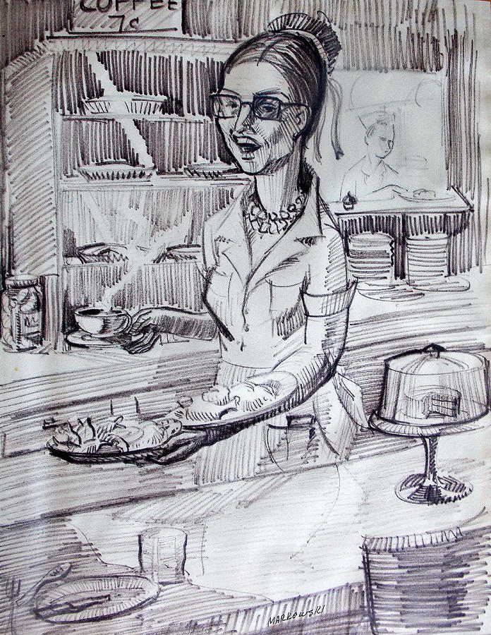 A Cafe Waitress Drawing by Aileen Markowski Fine Art America