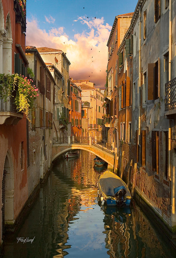 A Canal at Sunset in Venice Italy Photograph by Fred J Lord