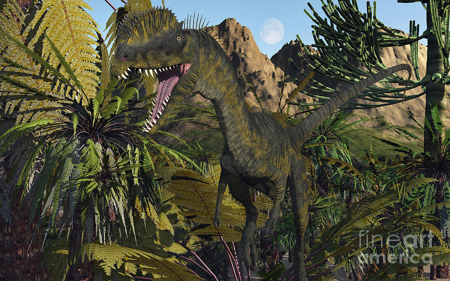 Dinosaur Digital Art - A Carnivorous Dilophosaurus Looking by Mark Stevenson