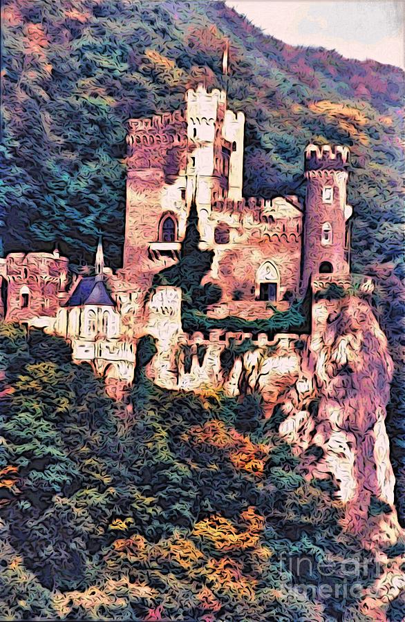 A Castle Above the Rhine Mixed Media by Phyllis Kaltenbach