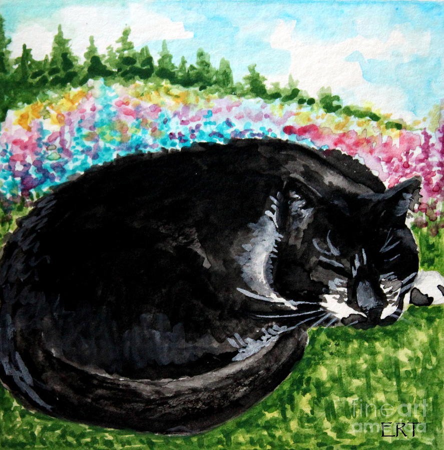 A Cat Nap in the Meadow Painting by Elizabeth Robinette Tyndall