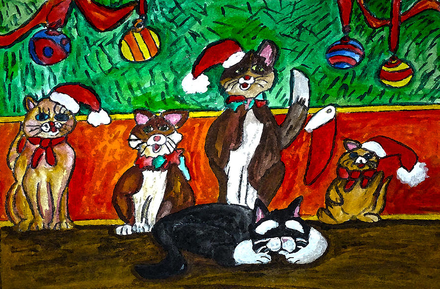 A cats Christmas Carol Drawing by Monica Engeler