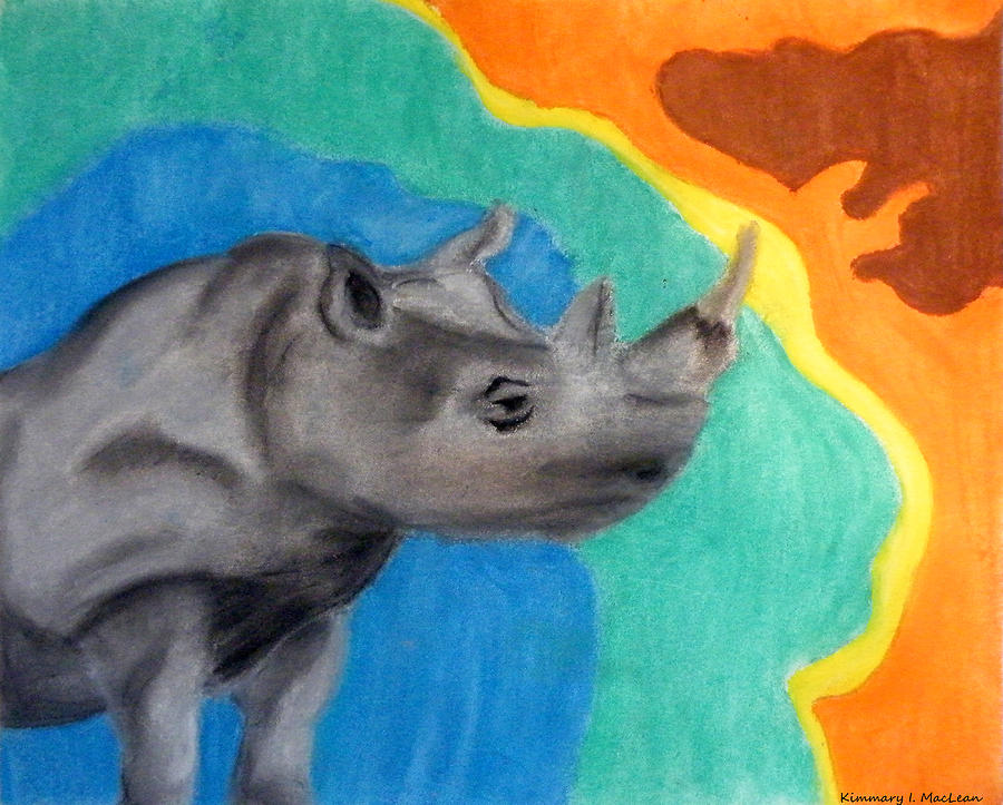 Wildlife Drawing - A Cheerful Rhino by Kimmary MacLean