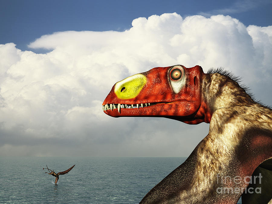 Dinosaur Digital Art - A Close-up Of A Colorful Large-billed by Walter Myers