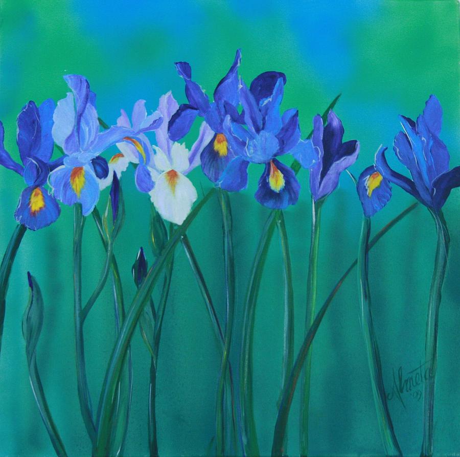 Purple Iris Painting - A Clutch of Irises by Almeta Lennon
