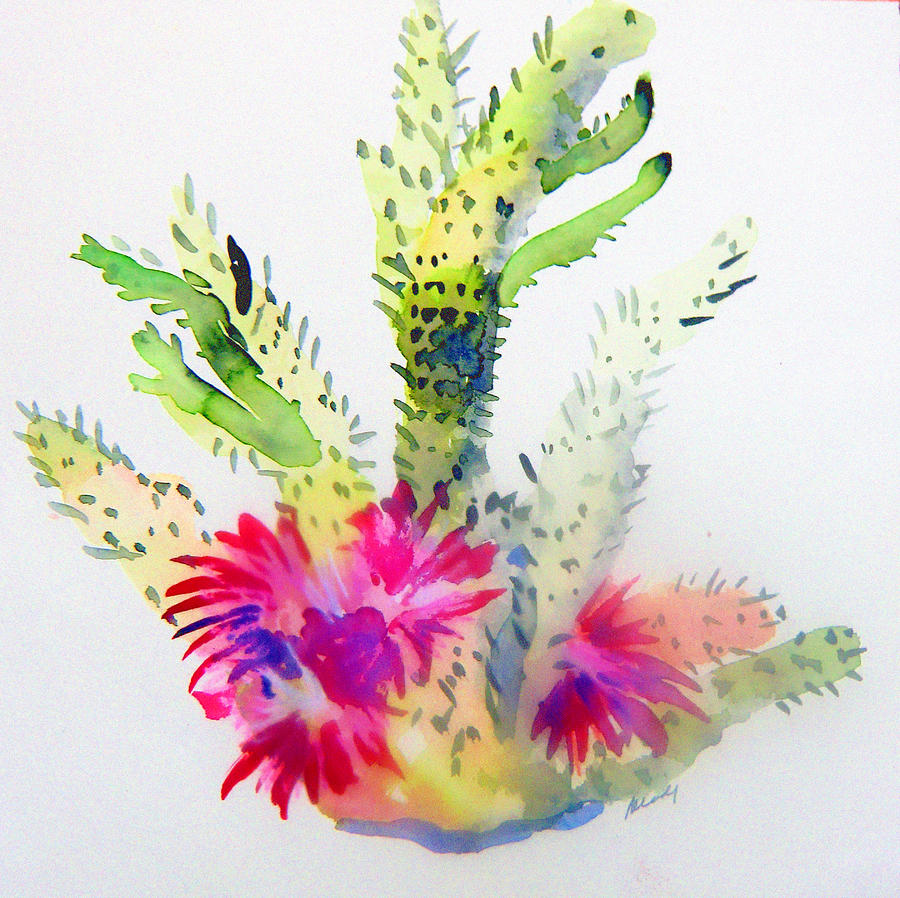 Flowers Still Life Painting - A Colorful Cactus by Mindy Newman