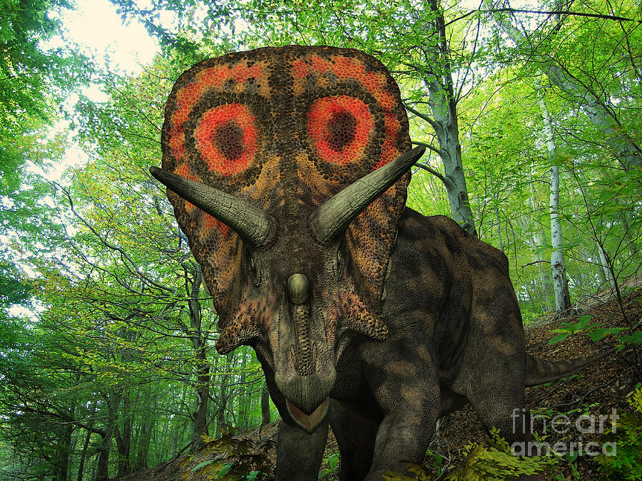 Nature Digital Art - A Colorful Torosaurus Wanders by Walter Myers