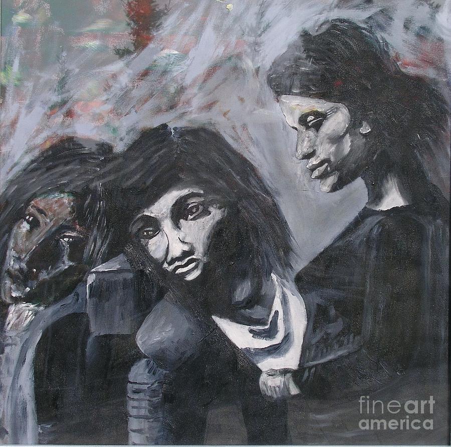 Portret Painting - A conflict between three sisters by Theo Geerdens