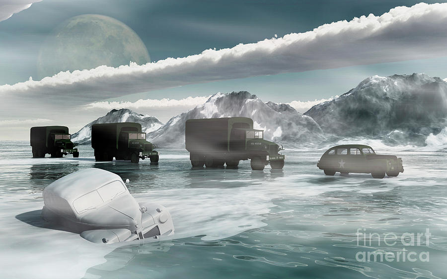 A Convoy Of Military Vehicles Traveling Digital Art by Mark Stevenson