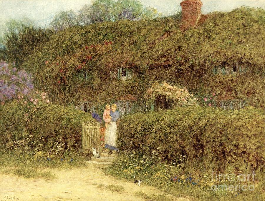 Helen Allingham Painting - A Cottage at Freshwater Isle of Wight by Helen Allingham