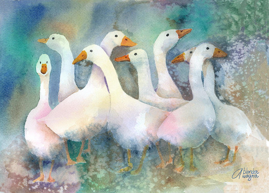A Disorderly Group Of Geese Painting by Arline Wagner