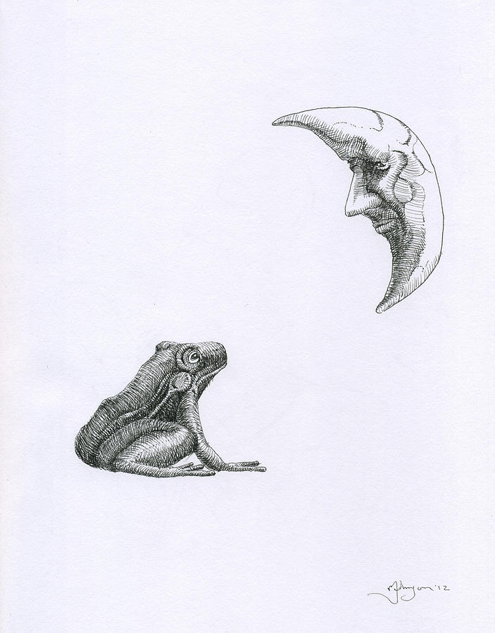 A Frog Regarding the Moon Drawing by Mark Johnson
