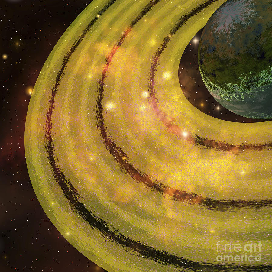 A Golden Ring System Encircles This Digital Art by Corey Ford