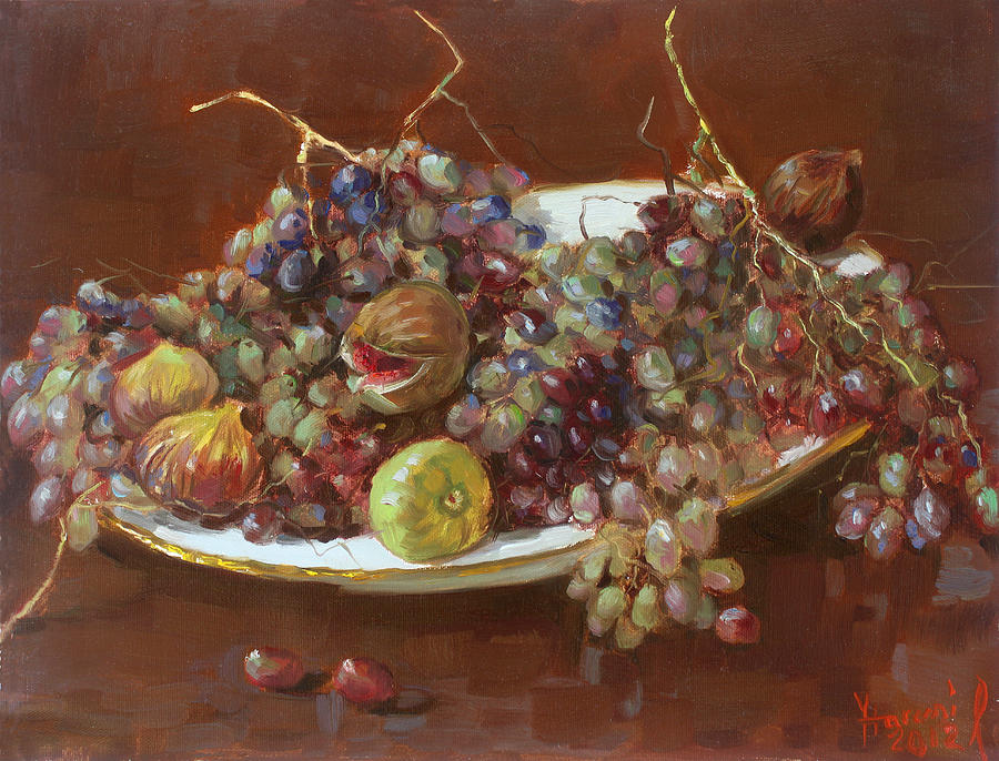 Grape Painting - A Greek Summer Plate by Ylli Haruni