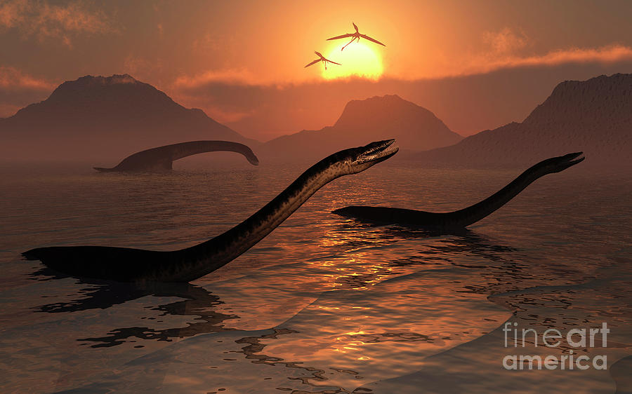 Dinosaur Digital Art - A Group Of Plesiosaurs During Earths by Mark Stevenson