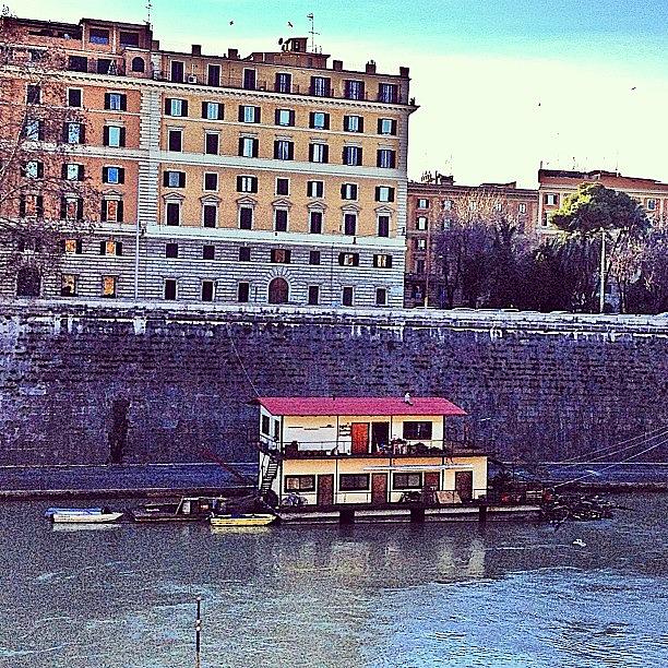 Boat Photograph - A Houseboat On The Ponté #roma #rome by Emily Hames