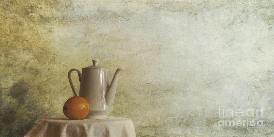 Coffee Photograph - A Jugful Tea And A Orange by Priska Wettstein