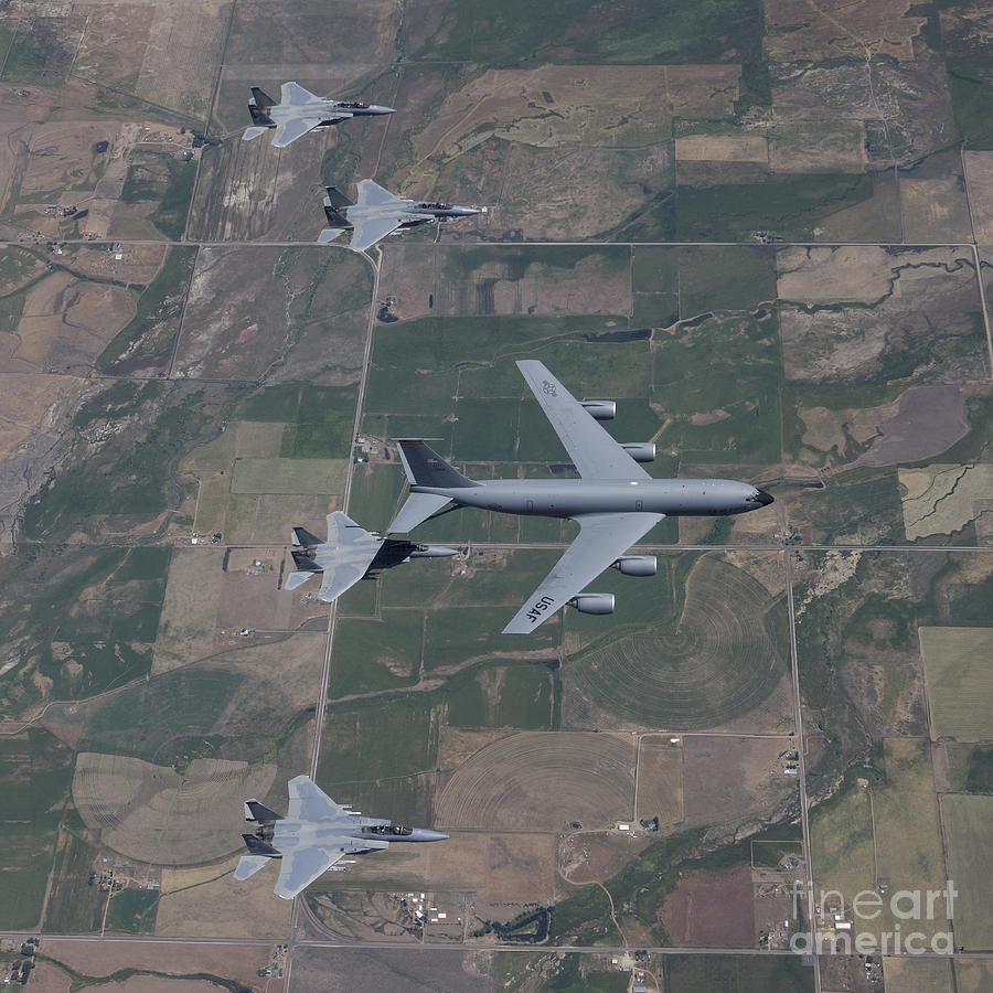 A Kc-135r Stratotanker Refuels Four Photograph by HIGH-G Productions