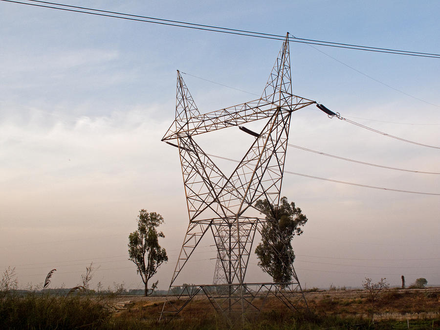 Tree Photograph - A large steel based electric pylon carrying high tension power lines by Ashish Agarwal