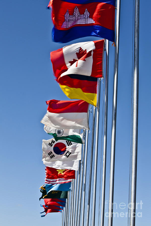 Flag Photograph - A Line Of Flags Represent The Countries by Stocktrek Images