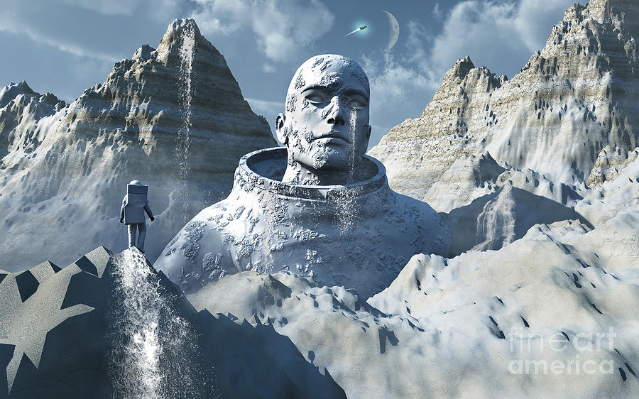 Fantasy Digital Art - A Lone Astronaut Stares At A Statue by Mark Stevenson