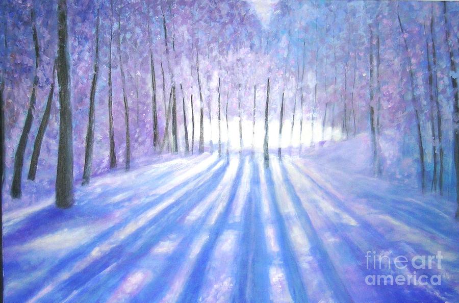 Sunset Painting - A long winter in Canada by Marie-Line Vasseur