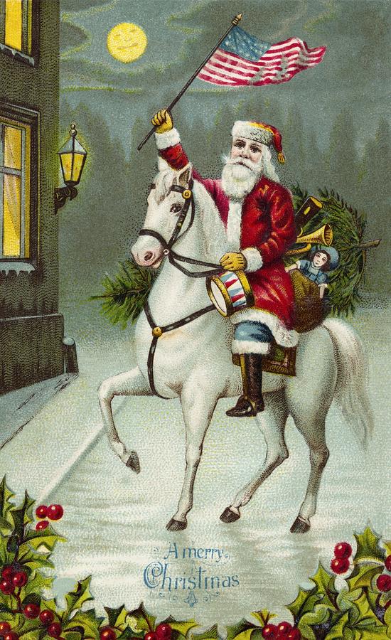 christmas card painting a merry christmas card of santa riding a white horse by american - Horse Christmas christmas card painting a merry christmas card of santa riding a white horse by american - Horse Christmas